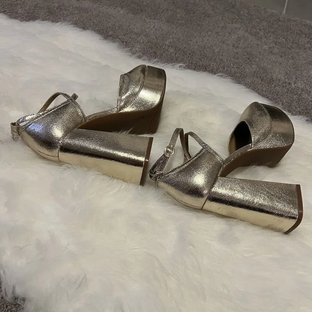 Chelsea‎ & Violet Women’s Pumps 9M Chunky Heels Gold Y2K